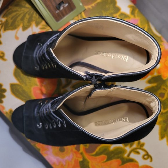 Enzo Angiolini Black Suede Peek-a-Boo Ankle Boots - Picture 8 of 10